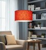 14-Inch Red Texture Fabric Drum Pendant Light, Modern Hanging Ceiling Lamp