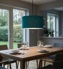 14-Inch Teal Fabric Drum Pendant Light, Modern Hanging Ceiling Lamp