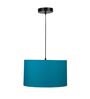 14-Inch Teal Fabric Drum Pendant Light, Modern Hanging Ceiling Lamp