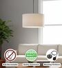 14-Inch White Fabric Drum Pendant Light, Modern Hanging Ceiling Lamp