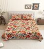 Red Floral 144 TC Cotton King Size  Bedsheet With 2 Pillow Cover
