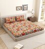 Red Floral 144 TC Cotton King Size  Bedsheet With 2 Pillow Cover