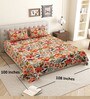 Red Floral 144 TC Cotton King Size  Bedsheet With 2 Pillow Cover