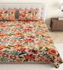 Red Floral 144 TC Cotton King Size  Bedsheet With 2 Pillow Cover