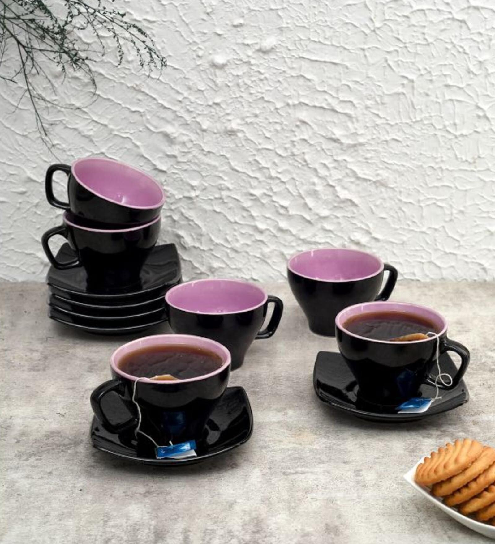 150Ml Black Purple Ceramic Tea Cup & Saucer Set
