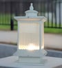 15-Inch Mini Transitional Gate Light | White Cuboid Lantern with Fluted Glass
