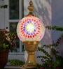 15-Inch Traditional Mosaic Gate Light | Star Pattern Multicolor Globe on Aluminium Pedestal