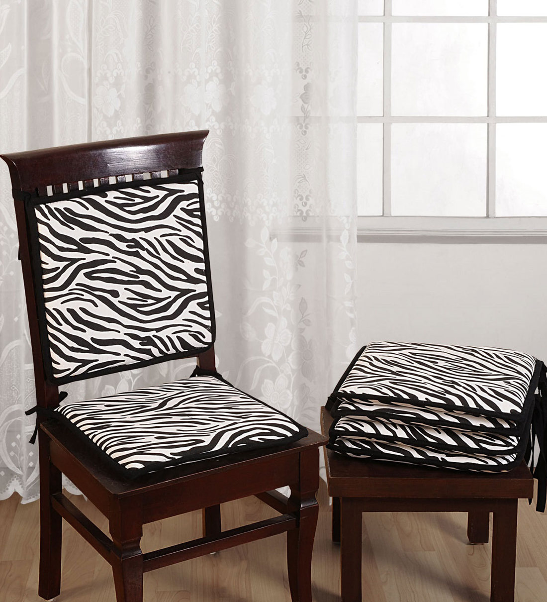 Buy Black Cotton 16X16 Inch Chair Pads (Set Of 2) By Swayam Online