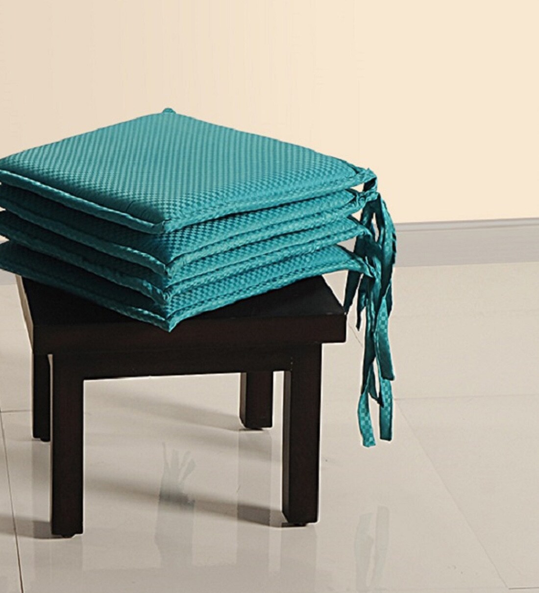 Buy Blue Cotton 16X16 Inch Chair Pads (Set Of 4) By Swayam Online