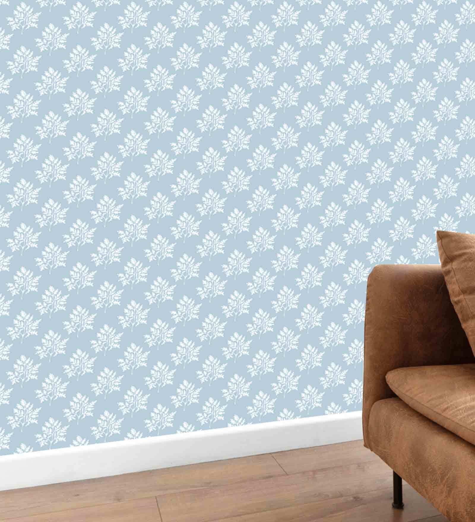 16 Feet Dust Blue Autumn Leaf 180 Gsm Wallpaper Roll