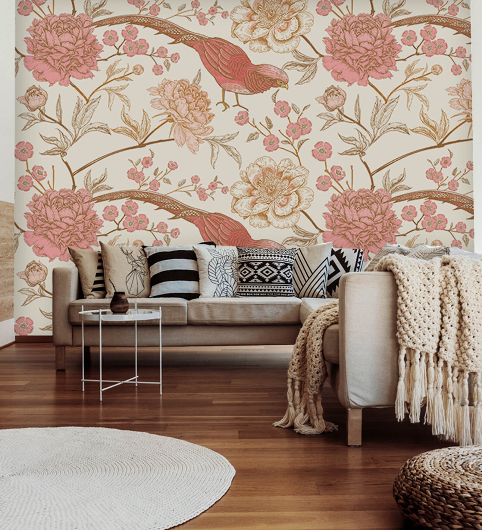 Buy 16 Feet Peonies And Pheasants 350 Gsm Wallpaper Roll at 10% OFF by ...