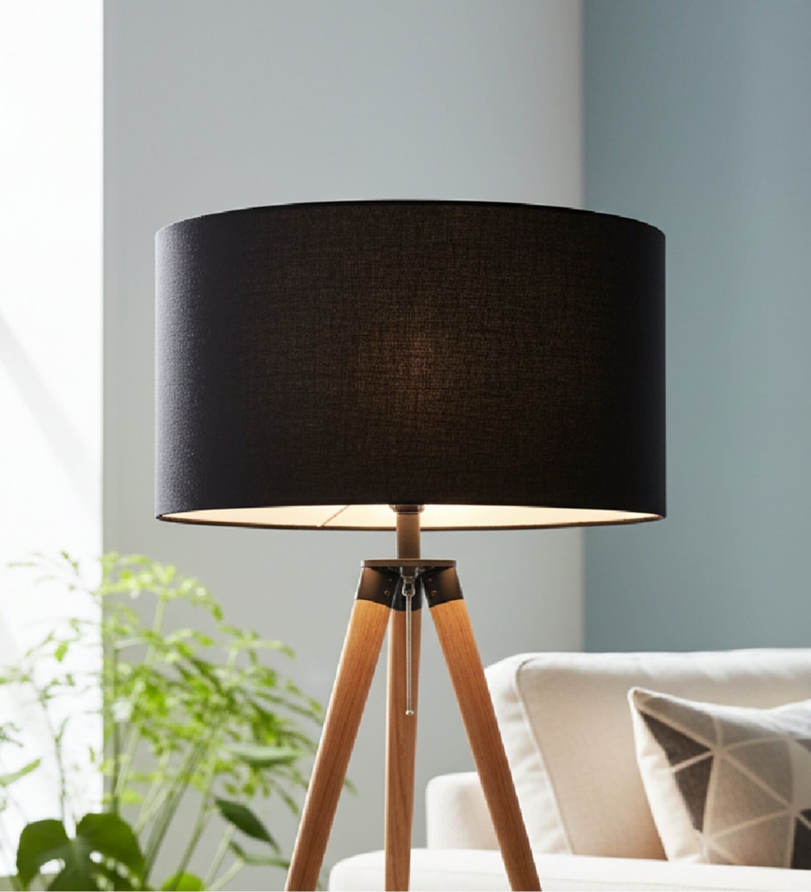 16-Inch Black Fabric Drum Lampshade