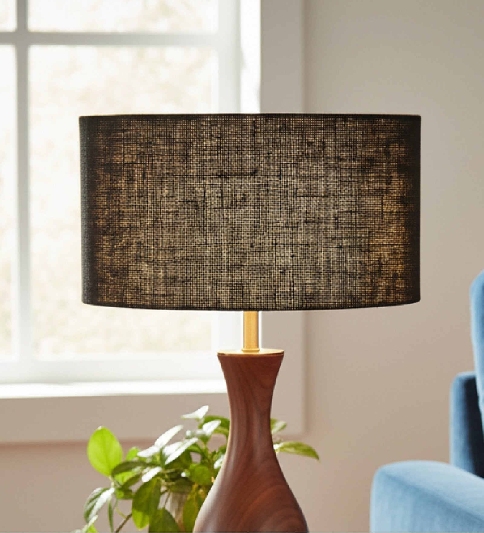 16-Inch Black Jute Fabric Drum Lampshade