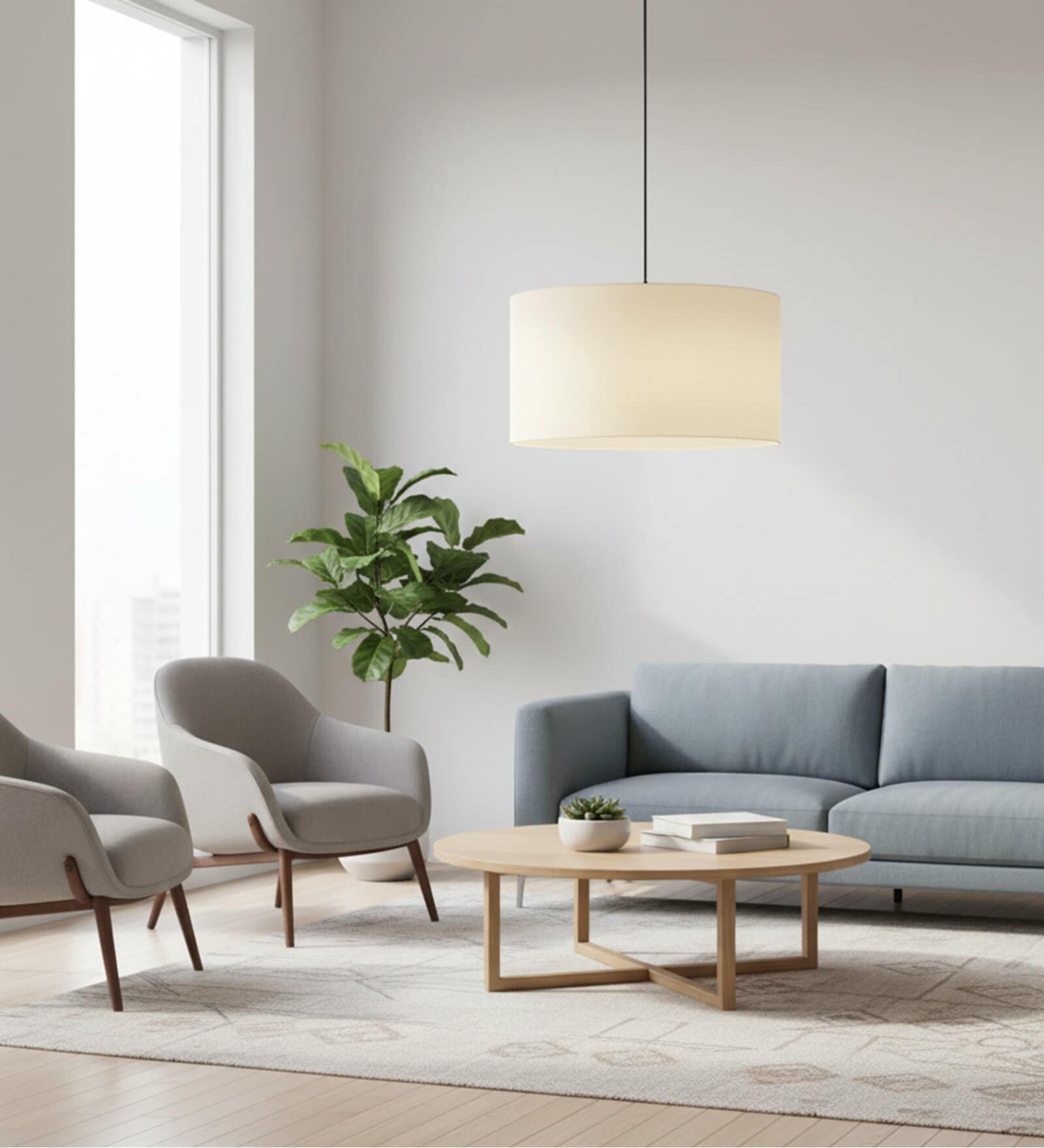 16-Inch Cream Fabric Drum Pendant Light