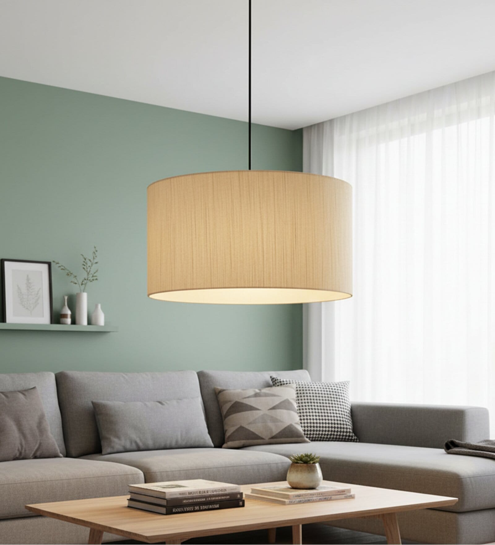 16-Inch Cream Texture Fabric Drum Pendant Light