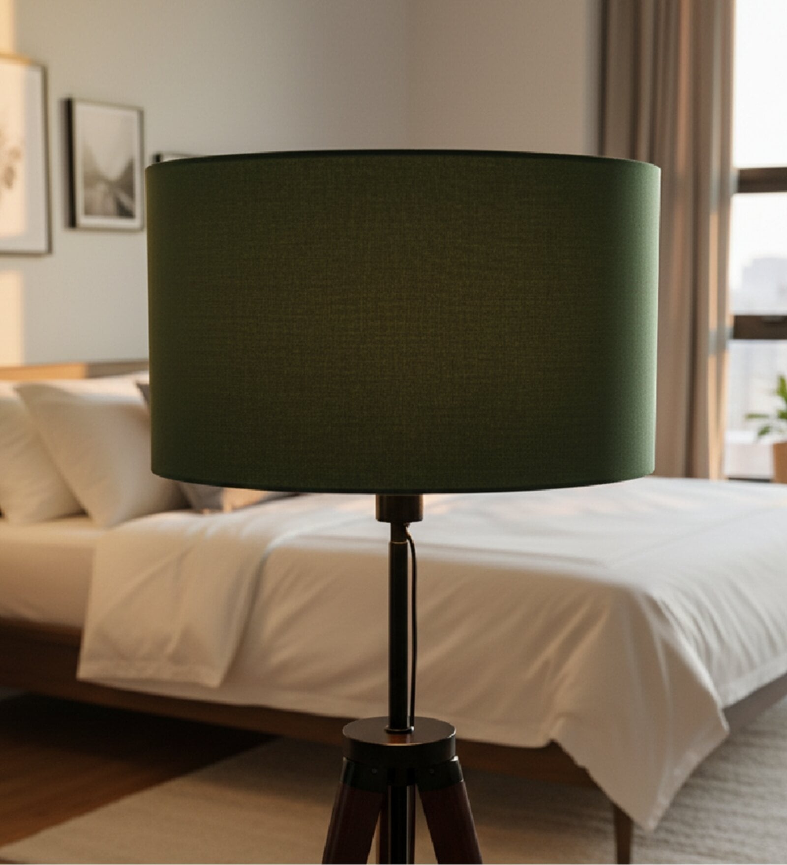 16-Inch Dark Green Fabric Drum Lampshade