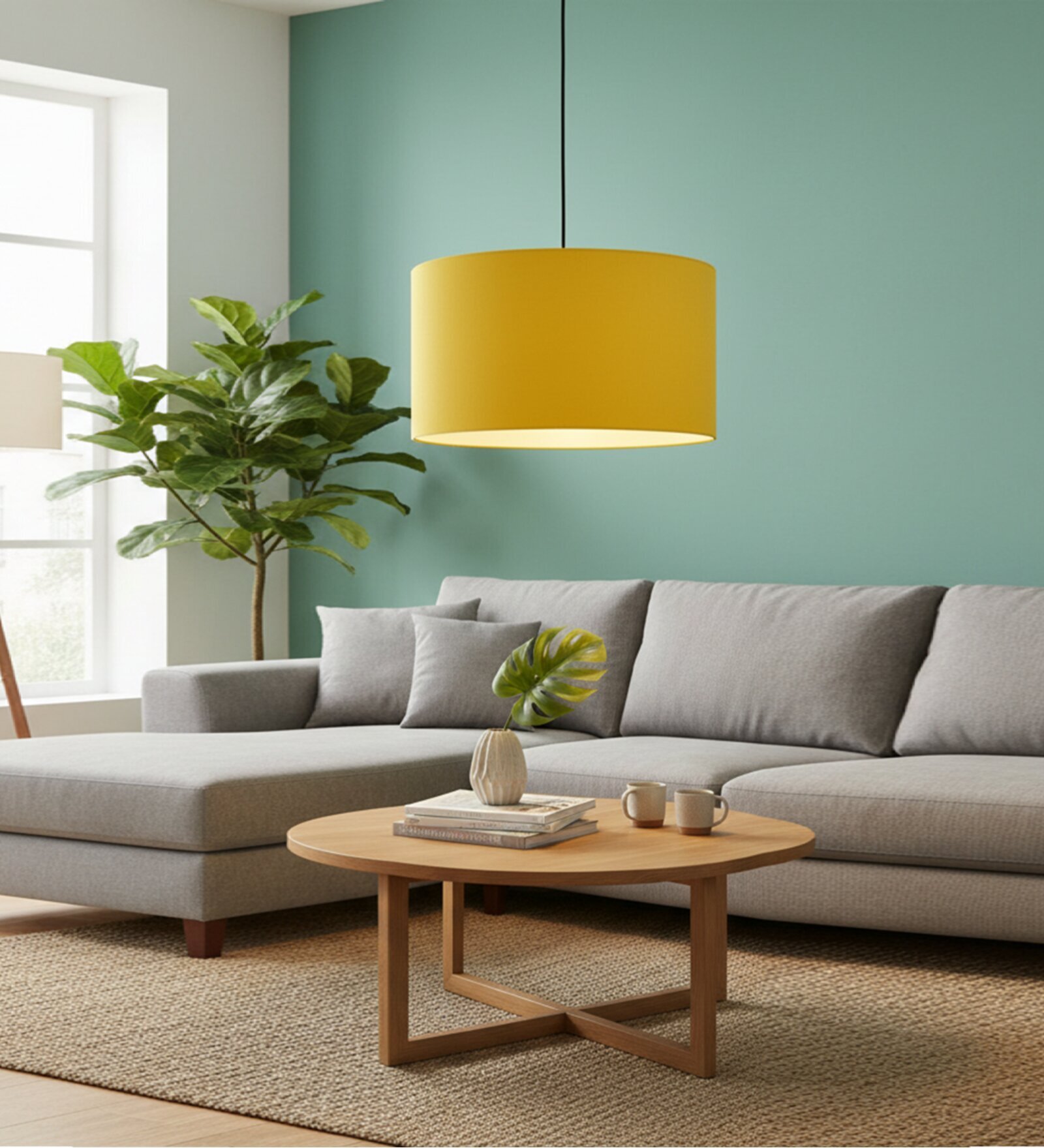 16-Inch Dark Yellow Fabric Drum Pendant Light