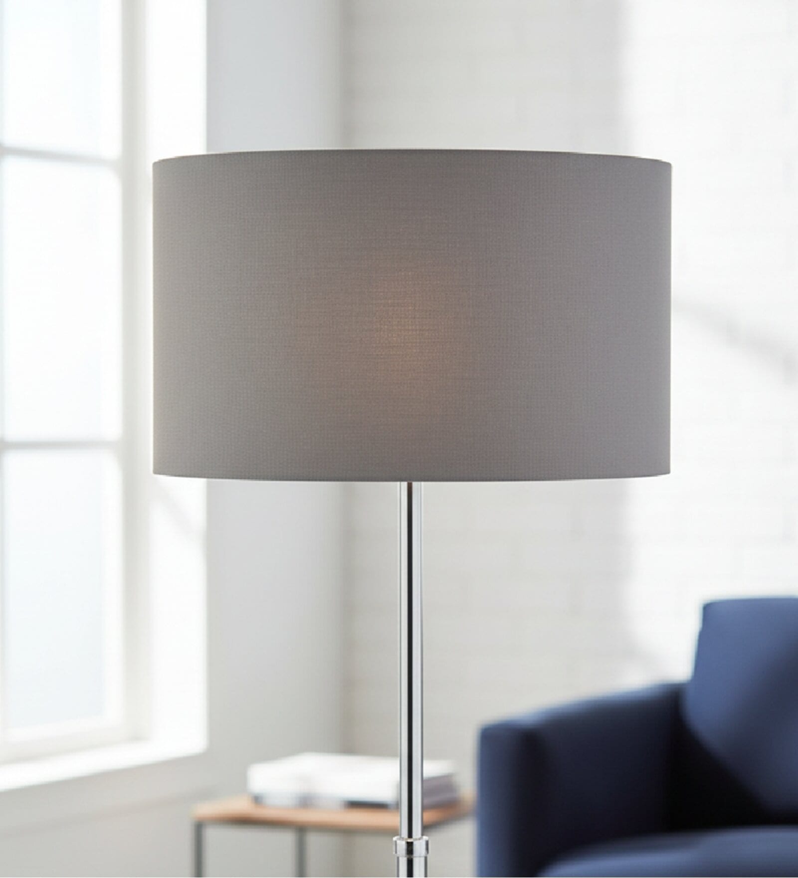 16-Inch Grey Fabric Drum Lampshade
