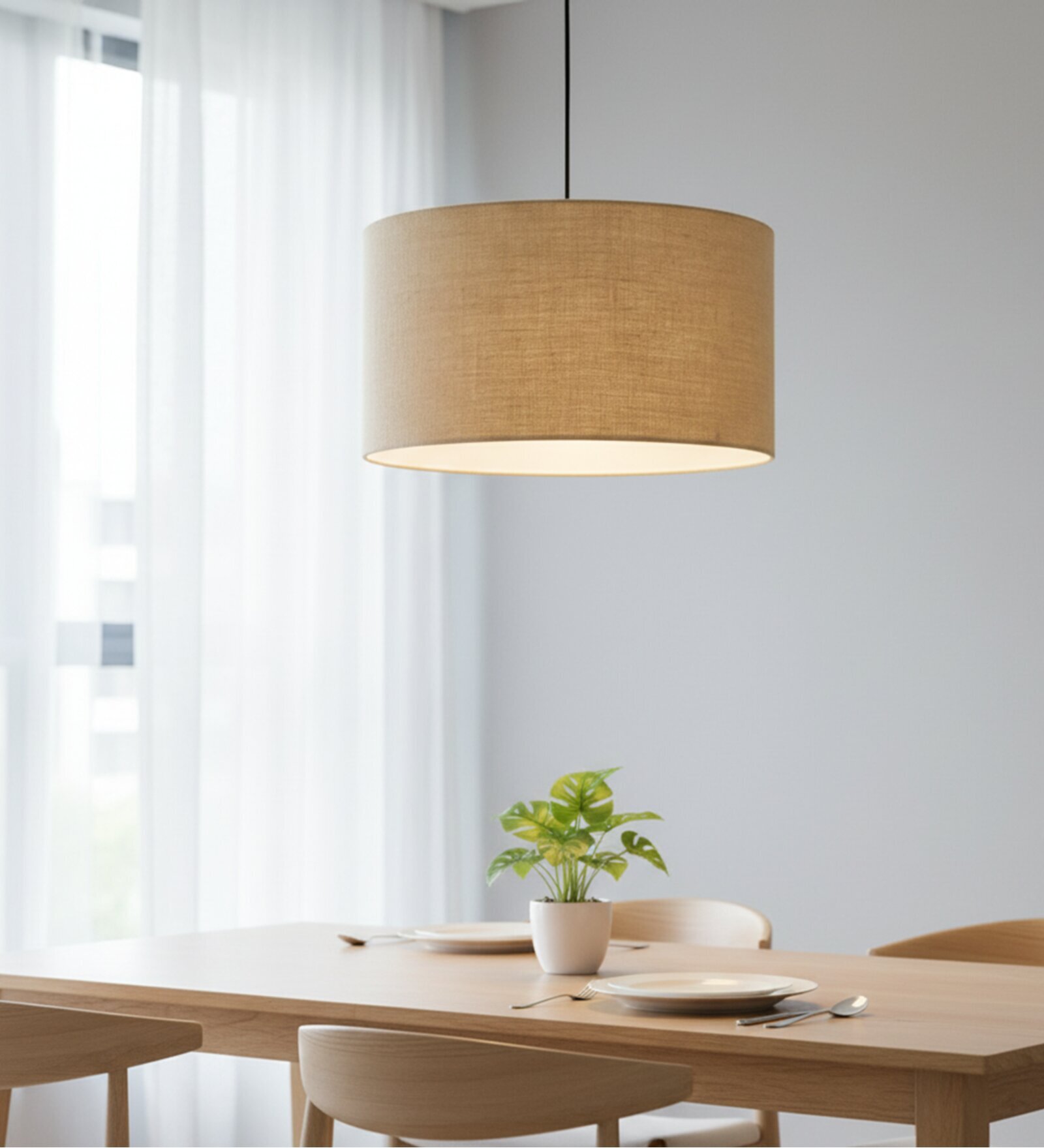 16-Inch Natural Jute Fabric Drum Pendant Light