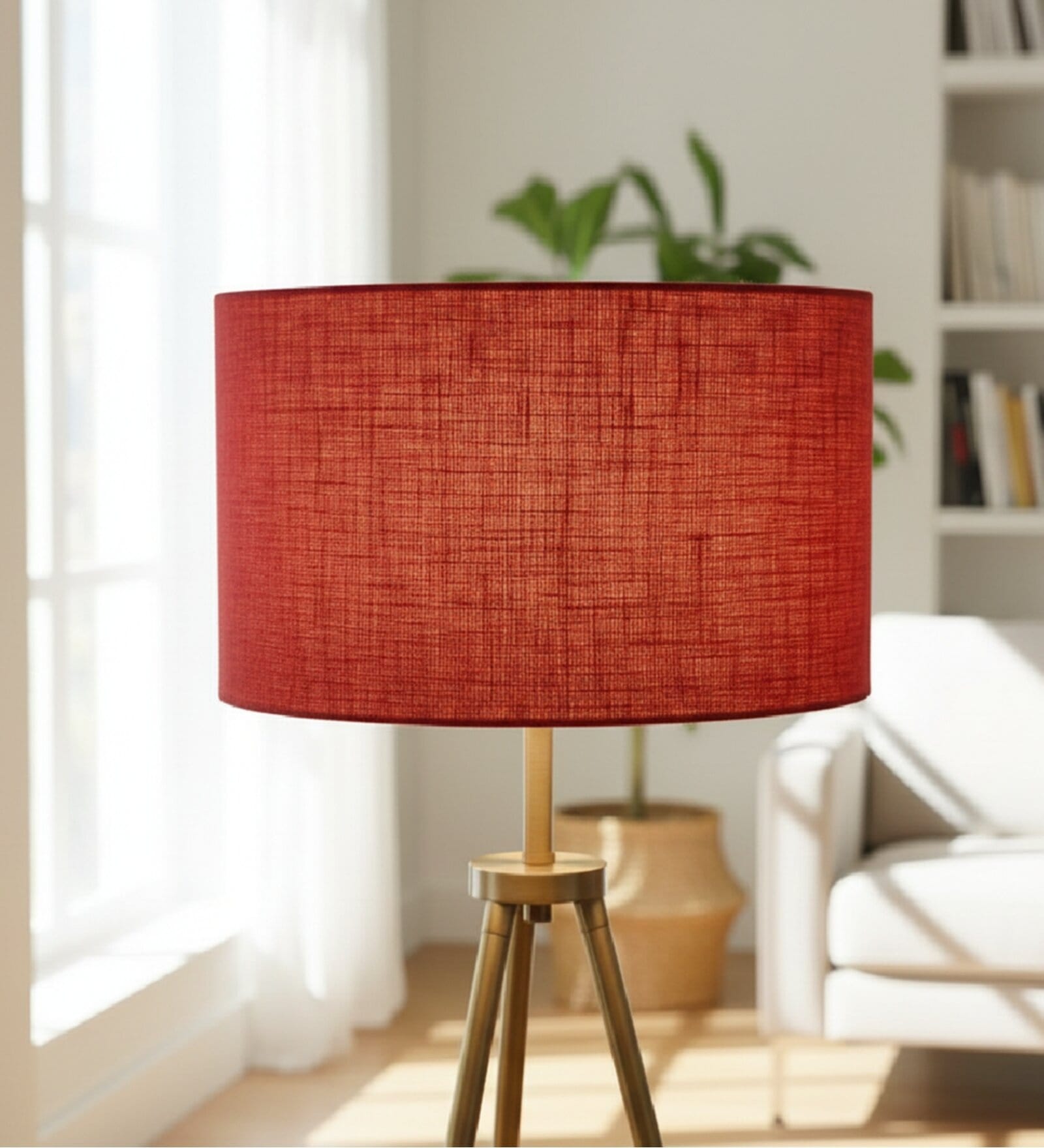 16-Inch Red Jute Fabric Drum Lampshade