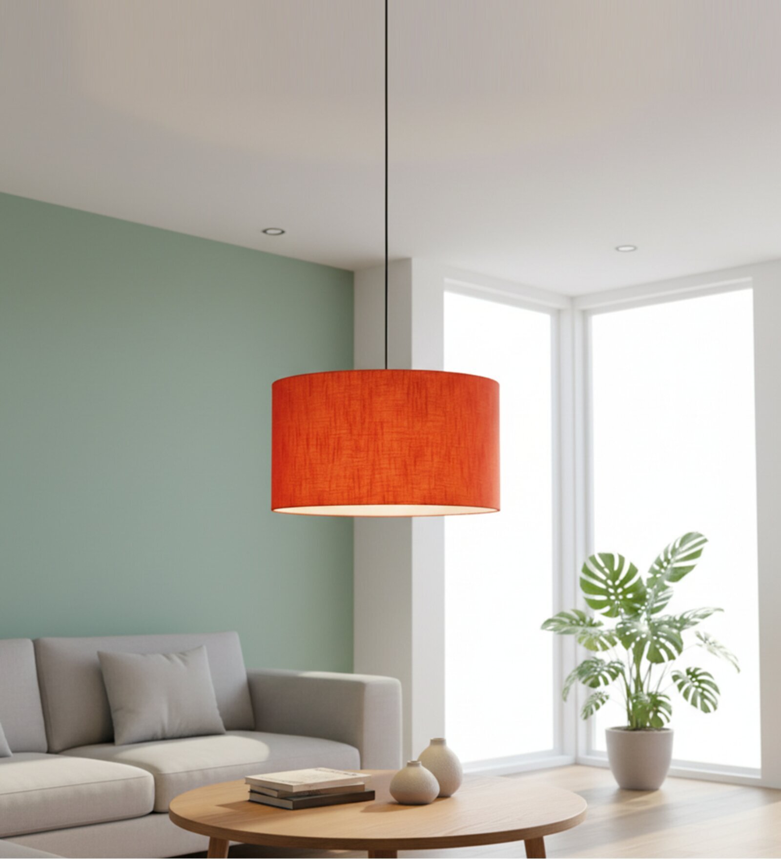16-Inch Red Texture Fabric Drum Pendant Light