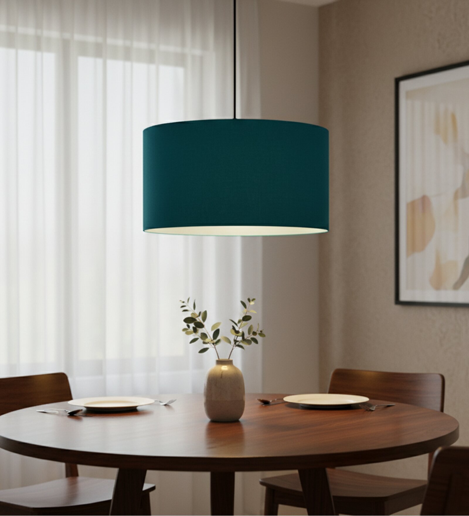 16-Inch Teal Fabric Drum Pendant Light