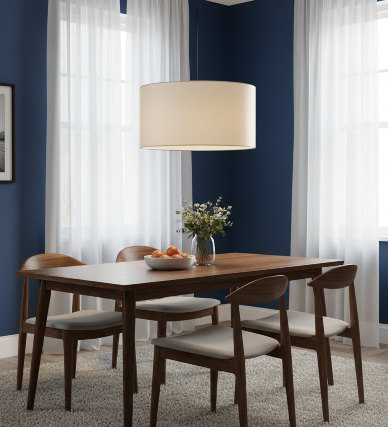 16-Inch White Fabric Drum Pendant Light