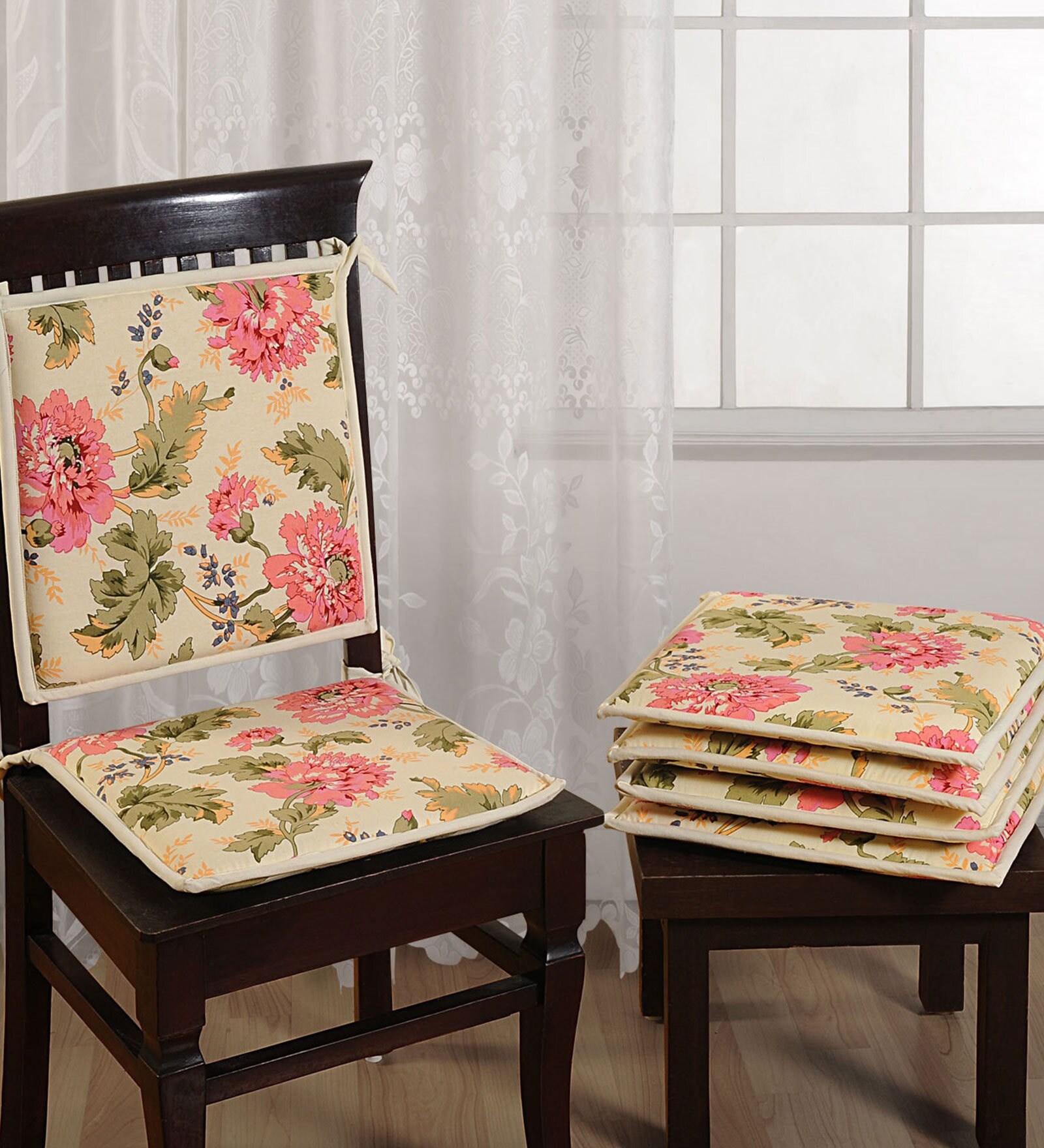 Buy Polyester Cream Cotton Filled 16X16 Inch Chair Pads (Set Of 4) By