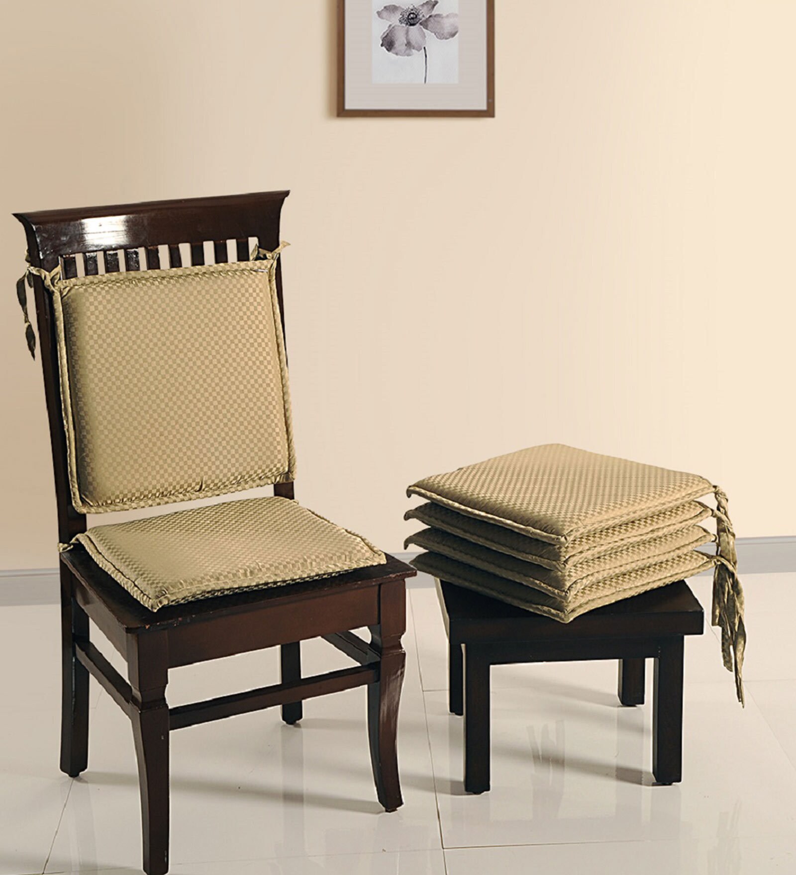 Beige Cotton 16x16 Inch Chair Pads (Set Of 6)