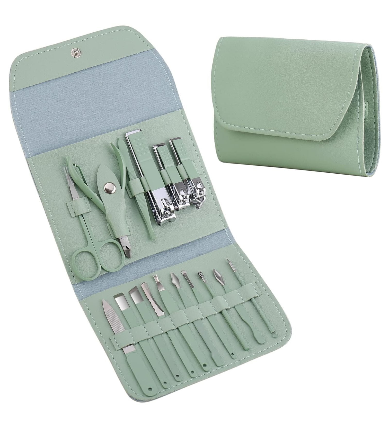 16PCS Manicure Pedicure Kit Stainless Steel Grooming Set (Black Case)