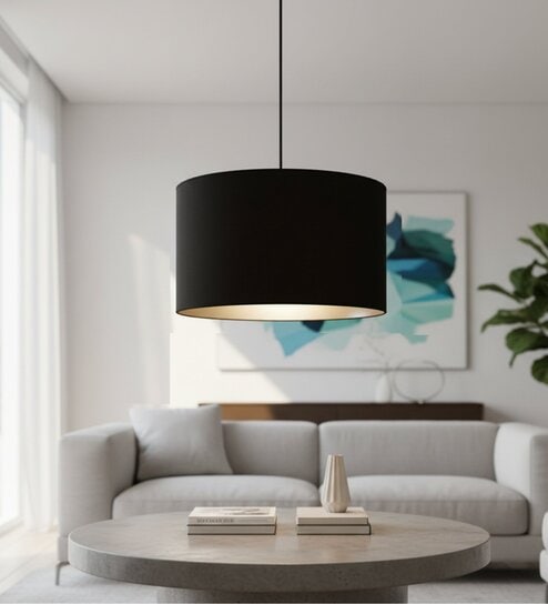 16-Inch Black Fabric Drum Pendant Light