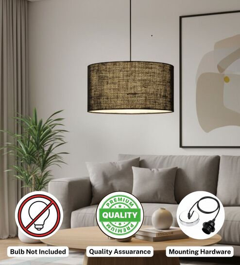 16-Inch Black Jute Fabric Drum Pendant Light, Modern Hanging Ceiling Lamp for Living Room, Bedroom, Dining Room & Home Decor, Silver Canopy-image-47