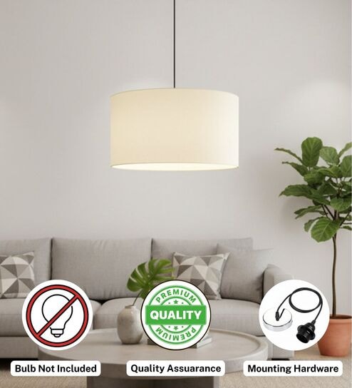 16-Inch Cream Fabric Drum Pendant Light, Modern Hanging Ceiling Lamp for Living Room, Bedroom, Dining Room & Home Decor, Silver Canopy-image-11