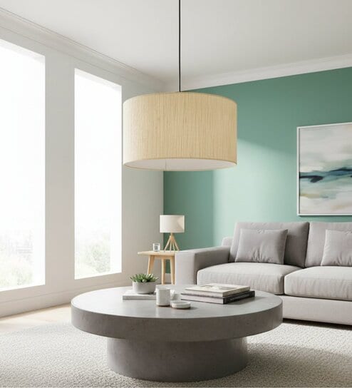 16-Inch Cream Texture Fabric Drum Pendant Light, Modern Hanging Ceiling Lamp