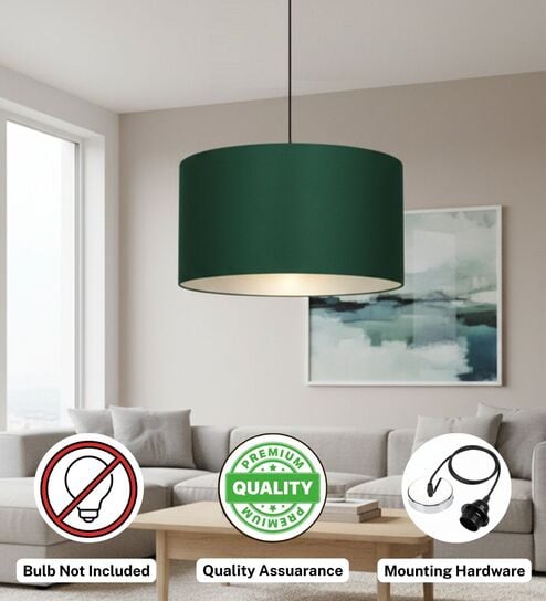 16-Inch Dark Green Fabric Drum Pendant Light, Modern Hanging Ceiling Lamp for Living Room, Bedroom, Dining Room & Home Decor, Silver Canopy-image-40