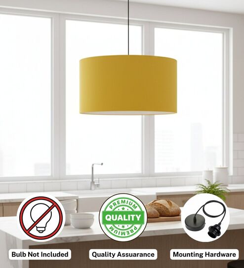 16-Inch Dark Yellow Fabric Drum Pendant Light, Modern Hanging Ceiling Lamp for Living Room, Bedroom, Dining Room & Home Decor, Black Canopy-image-26