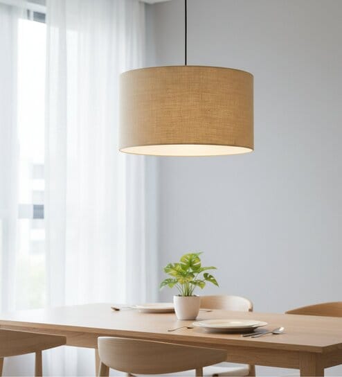 16-Inch Natural Jute Fabric Drum Pendant Light