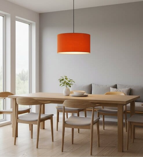 16-Inch Orange Fabric Drum Pendant Light, Modern Hanging Ceiling Lamp