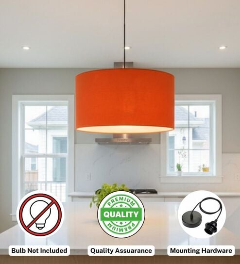 16-Inch Orange Fabric Drum Pendant Light, Modern Hanging Ceiling Lamp for Living Room, Bedroom, Dining Room & Home Decor, Black Canopy-image-14