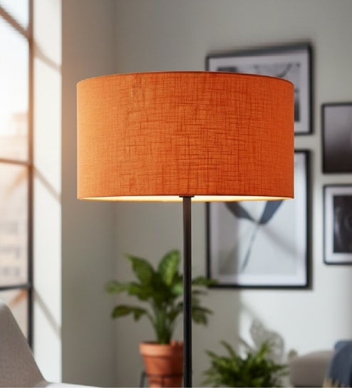 16-Inch Orange Texture Fabric Drum Lampshade