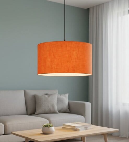 16-Inch Orange Texture Fabric Drum Pendant Light
