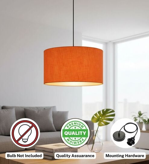 16-Inch Orange Texture Fabric Drum Pendant Light, Modern Hanging Ceiling Lamp for Living Room, Bedroom, Dining Room & Home Decor, Black Canopy-image-49