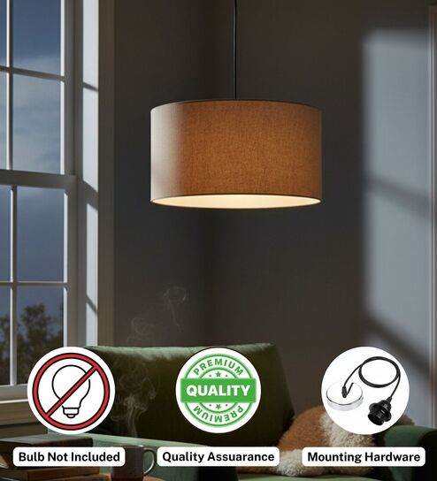 btr crafts 16-Inch Premium Jute Fabric Drum Pendant Light, Modern Hanging Ceiling Lamp for Living Room, Bedroom, Dining Room & Home Decor, Silver Canopy-picture-4