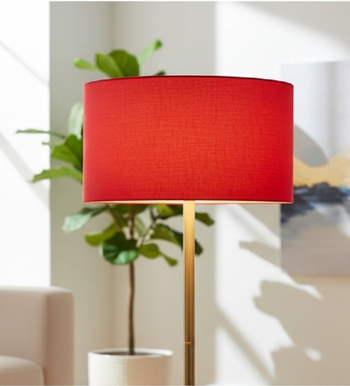 16-Inch Red Fabric Drum Lampshade
