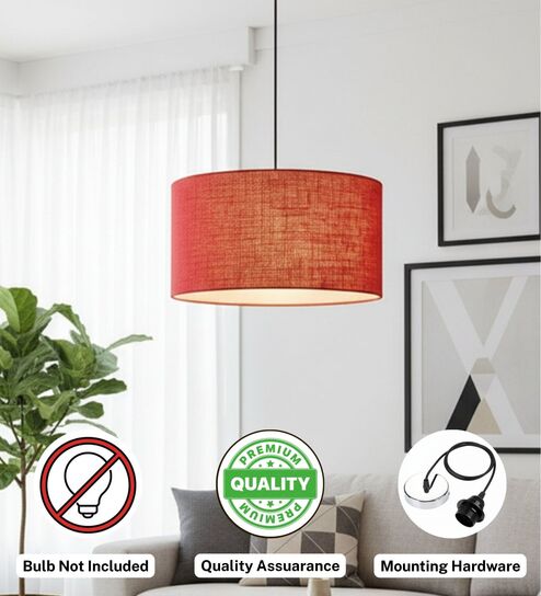 btr crafts 16-Inch Red Jute Fabric Drum Pendant Light, Modern Hanging Ceiling Lamp for Living Room, Bedroom, Dining Room & Home Decor, Silver Canopy-picture-6