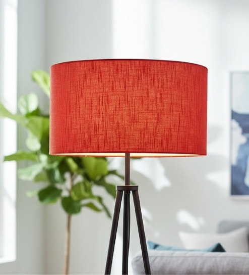 16-Inch Red Texture Fabric Drum Lampshade
