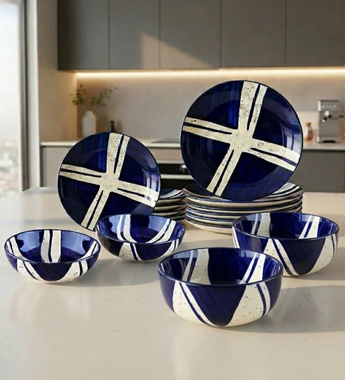 Blue and White Ceramic Dinner Set 16 Pieces