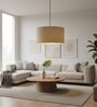 16-Inch Beige Fabric Drum Pendant Light, Modern Hanging Ceiling Lamp