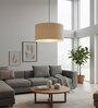 16-Inch Beige Fabric Drum Pendant Light, Modern Hanging Ceiling Lamp
