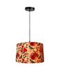 16-Inch Bird & Floral Printed Fabric Drum Pendant Light, Modern Hanging Ceiling Lamp